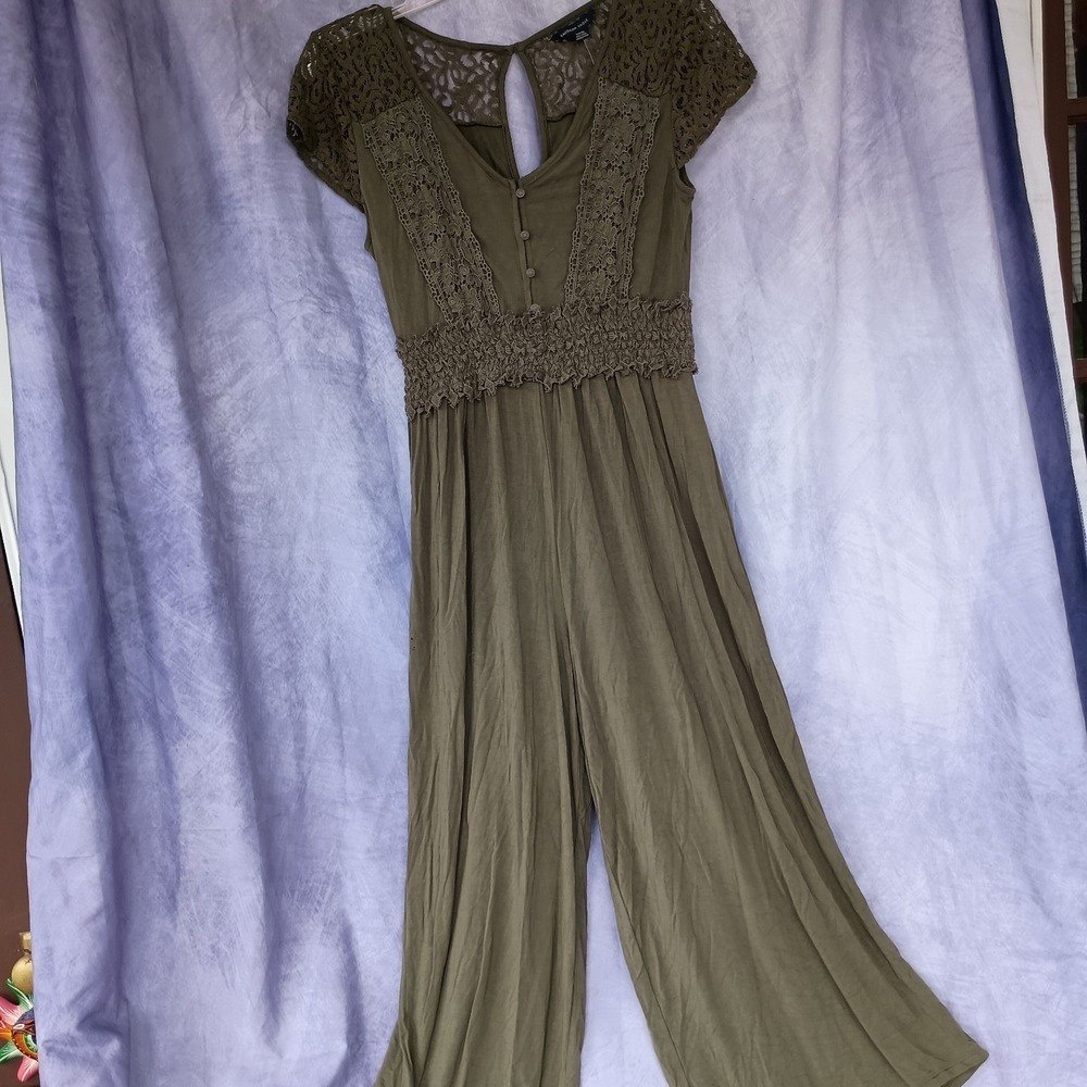 American Eagle Olive Green Lace Wide Leg Jumpsuit Boho Romper NWT